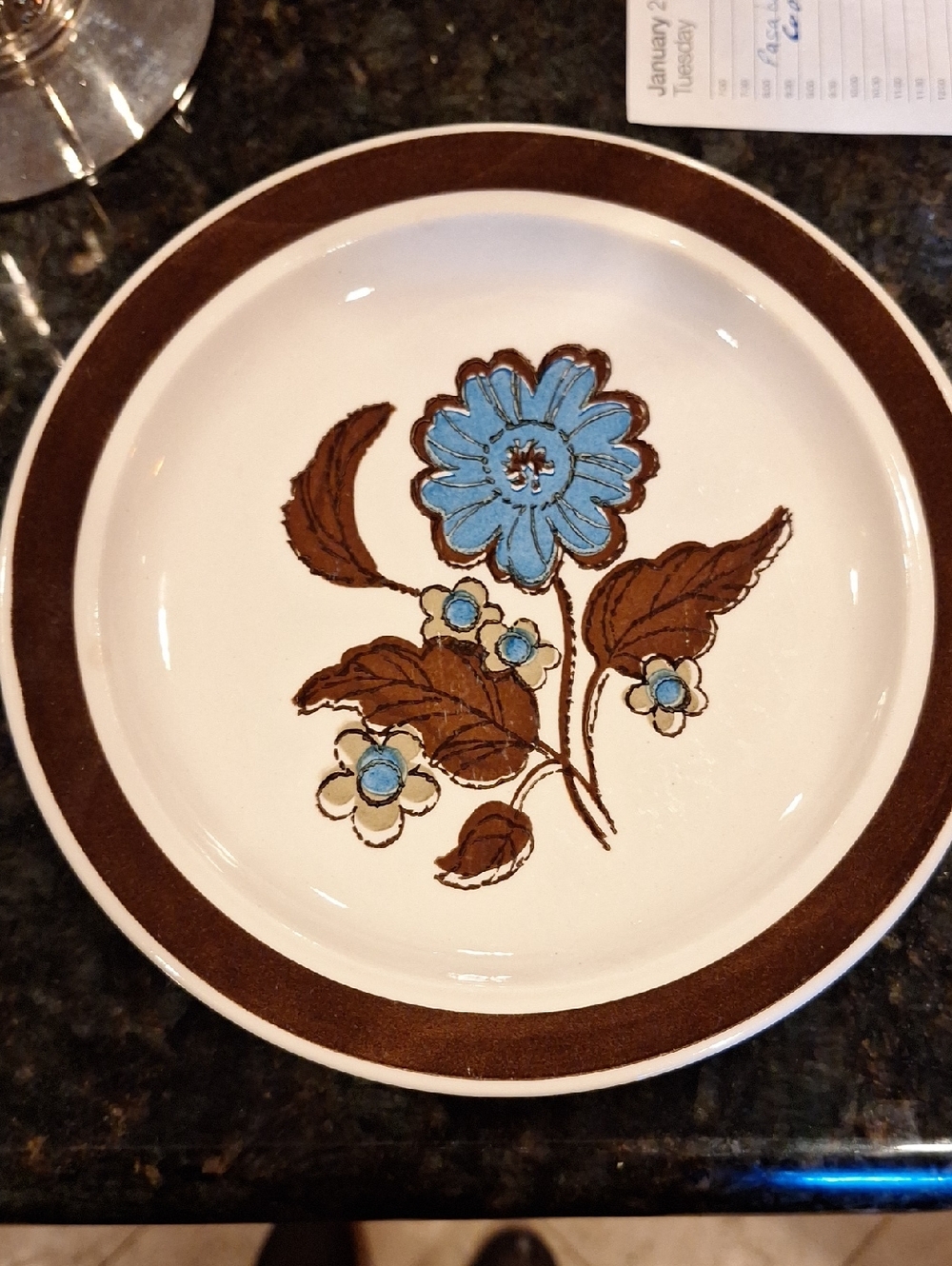 JJ Stobecrest 1970's Blue & Brown Floral Stoneware Salad Plate -  Set Of 5